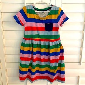 Mini Boden. Size 8-9 dress in wide rainbow stripes  with side pockets.